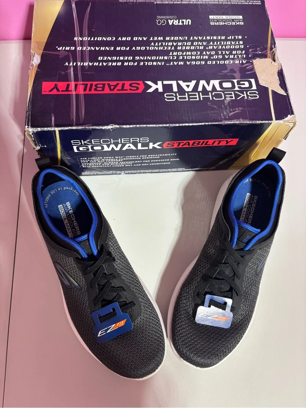Skechers GOwalk Flex EZ Fit Men’s Black Blue Shoes Size 7.5 NWT